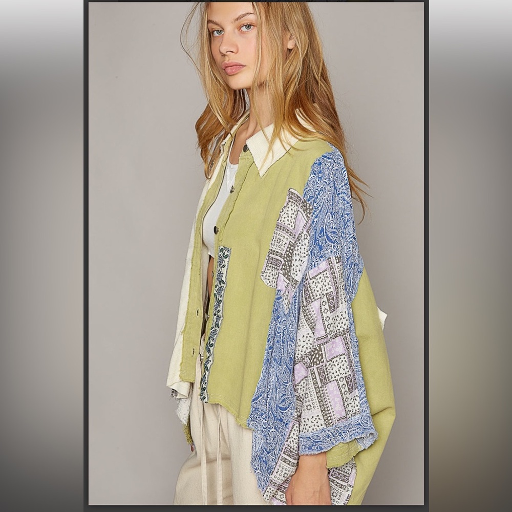 128. NWOT POL Multicolor Patchwork Button-Up Blou… - image 2